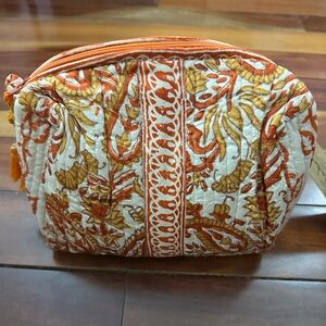NWT. Topshop Orange & Gold Paisley Tassel Cosmetic Pouch